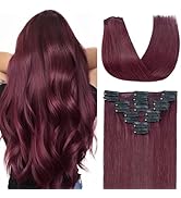 TESSHAIR Clip in Hair Extensions Real Human Hair 12 Inch Human Hair Clip in Extensions Burgundy H...