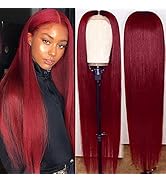 Hermosa 13x4 Colored Burgundy Lace Front Wigs Human Hair 99j Lace Front Wig Straight Glueless Hum...