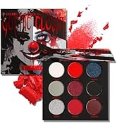 Afflano Black Red Eyeshadow Palette Goth Clown Halloween Makeup, White Silver Glitter Metallic Re...