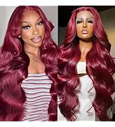28 Inch 99j Burgundy Lace Front Wigs Human Hair 13x4 HD Transparent Frontal Wigs Wine Red Colored...