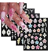 Fcozpjk Flowers Nail Stickers 4 Sheets 5D Embossed Floral Nail Decals, Summer Neon Nail Design, 3...