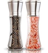 Premium Salt and Pepper Grinder Set of 2 - Two Refillable, Stainless Steel Sea & Spice Shakers wi...
