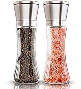 Premium Salt and Pepper Grinder Set of 2 - Two Refillable, Stainless Steel Sea & Spice Shakers wi...