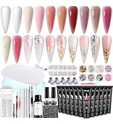 Fcozpjk Poly Gel Nail Kit with UV Light, 12 Colors Builder Gel Nail Extension Kit for Beginners w...