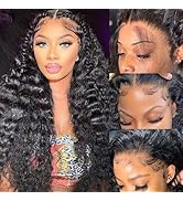 FIONAT 13x6 Lace Front Wigs Human Hair Pre Plucked 180% Density Deep Wave Lace Front Wigs Human H...