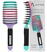 Detangling Brush 2 Pack, HIPPIH Detangler Hair brush for Adult & Kids’ Wet or Dry Hair, Boar Bris...