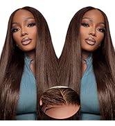 KEUET Brown Wear And Go Glueless Wigs Human Hair Pre Cut 26 inch 7X5 Chocolate Brown Glueless Wig...