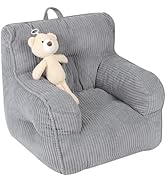 MOMCAYWEX Kids Bean Bag Chair with a Plush Bear, Comfy Toddler Chair for Boys and Girls, Grey
