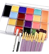 Face Paint Kit, 20 Colors Painting Palette with 10 Brushes Oil-Based Body Paint Face Makeup Safe ...