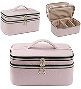 AMOIGEE Large Makeup Bag, Travel Makeup Bag Organizer, Double Layer Train Case Makeup Bag, Toilet...