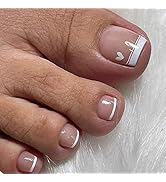 Square Fake Toenails Glossy Glitter White French Tip Press on Toenails Solid Short Acrylic False ...