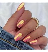 24 Pcs Medium Press on Nails Square Fake Nails Solid Rosy Red False Nails with Electroplating Chr...