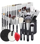 Pro makeup Artist 34Pcs Deluxe Real Goat Hair Horse hair Makeup Brushes Set with large holder