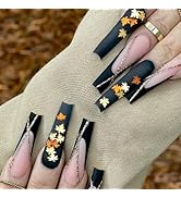 24 Pcs Pink Press on Nails Long Square Coffin - BHLFRH Fall Fake Nails Press ons Black French Map...