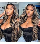 28 Inch Ombre Highlight Wig 13x4 Lace Front Human Hair Pre Plucked 1B/27 Body Wave Lace Front Wig...