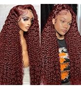 ZLIKE 26 inch Reddish Brown human hair Water Wave HD Lace Frontal Wig 13x4 Transparent Wet and Wa...