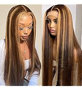 Hermosa Ombre Highlight 13x4 HD Straight Lace Front Wigs Human Hair 4/27 Colored Glueless Human H...