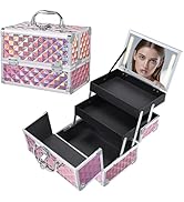 Faquenc Makeup Case with Lighted Mirror Travel Makeup Organizer Box 2 Trays Lockable Cosmetic Tra...