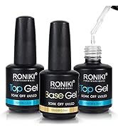 RONIKI 3pcs 15ml Gloss and Matte Gel No Wipe Top Coat and Base Coat Set, Shine Finish Quick Dryin...