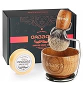 Anbbas 4in1 Shaving Set, Pure Badger Hair Shaving Brush Wood Handle and Large Soap Bowl,Stainless...