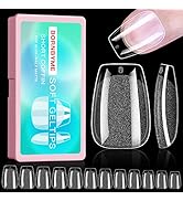 Short Coffin Soft Gel Nail Tips, BORNBYME 600PCS Pre Buff Full Cover Shaped Nail Extenison Tips H...