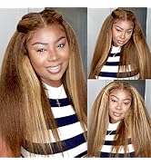 AILICEEHR Ombre Highlight Kinky Straight 13x4 Lace Front Wig Human Hair Pre Plucked Honey Blonde ...