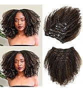 Anrosa Clip in Curly Hair Extensions Highlighted Color 1B Natural Black with 4 Chocolate Brown 3C...