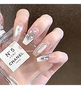 10 Pcs Handmade Press on Nails for Women Girls,Long Coffin Aesthetic Layered Gel Fake Nails,Cute ...