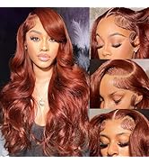 AILICEEHR 26 Inch 13x6 Reddish Brown Body Wave HD Transparent Lace Front Wigs Human Hair Auburn C...
