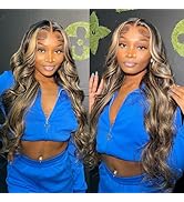 26inch Highlight Ombre Lace Front Wig Human Hair Pre Plucked 13x4 1b/27 Balayage Body Wave Lace F...