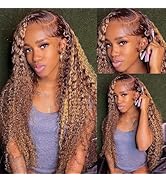 Highlight Ombre 13x4 Lace Front Wig Human Hair Pre Plucked HD Transparent 4/27 Honey Blonde lace ...
