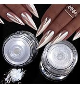 2Pcs White Pearl Chrome Nail Powder Super Glossy Metallic Mirror Effect, White Moonlight Unicorn ...