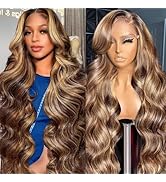 30 Inch Ombre Honey Blonde Lace Front Wig Human Hair 180% Density HD Pre Plucked Highlight Body W...