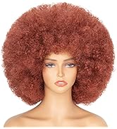 70's Afro Wig for Women, Copper Brown Short Afro Kinky Curly Wig, Glueless Synthetic Wig with Ban...