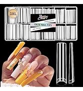 XXXL Square Nail Tips, BettyCora No C Curve Nail Tips Extra Long Sraight Half Cover Nail Tips, fo...