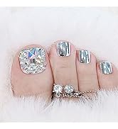 Luxury Toe Nails Press on Rhinestones Acrylic Fake Toenails Silver Full Cover Press on Toes Nails...