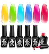 Beetles Neon Gel Nail Polish Set, 6 Colors Summer Jelly Gel Nail Polish Kit Sheer Transparent Eff...