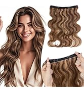 TESSHAIR Halo Hair Extensions Wavy Curly, 100% Real Human Hair,No Tangle & Smooth,Invisible Wire ...