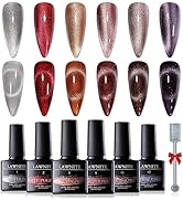 Lawnite Crystal Cat Eye Gel Nail Polish Set 6 colors Purple Red Pink Magnetic Holographic Jelly P...