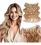 TESSHAIR Halo Hair Extensions Wavy Curly, 100% Real Human Hair,No Tangle & Smooth,Invisible Wire ...