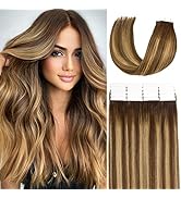 Anrosa 20pcs 50g Tape in Hair Extensions Ombre Chocolate Brown to Caramel Blonde Remy Human Hair ...