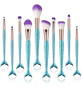 Mermaid Makeup Brushes, 10PCs Professional Premium Makeup Brush Set Foundation Powder Eyeshadows ...