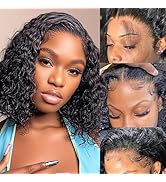 Espive 10Inch Deep Wave Bob Wig Human Hair 13x4 Frontal Lace Wig 200% Density Short Bob Wigs Huma...