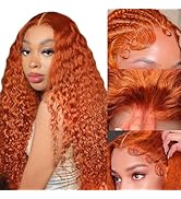 ALSZIQIHR Ginger Orange Water Wave Lace Front Wigs Human Hair Colored 13x4 HD Transparent Lace Fr...