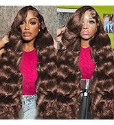 Tiwugi 32 Inch 13x6 Body Wave Lace Front Wigs Human Hair Chocolate Brown Body Wave Frontal Wigs H...
