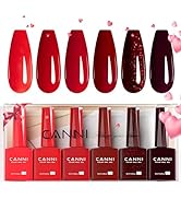 CANNI 6Pcs 9ml Hema-Free Red Gel Nail Polish Set- Dark Red Burgundy Glitter Gel Polish Kit DIY at...