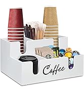 SOLLASI Disposable Coffee Cup Dispenser Lid Holder for Counter, Wood 6 Compartments Coffee Statio...
