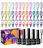 SUPWEE 12 Colors Cat Eye Gel Nail Polish - Macaron Candy Magnetic Nail Polish Gel Set Summer Spri...