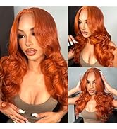 AILICEEHR Ginger Orange Wig Lace Front Wigs Human Hair Pre Plucked Body Wave 13x6 HD Transparent ...