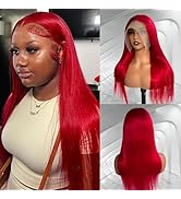 20 Inch Red Wig Human Hair Straight Red Lace Front Wigs Human Hair Glueless 13x4 HD Transparent L...